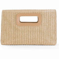 Woven Straw Clutch Bag with Top Handle – Khaki