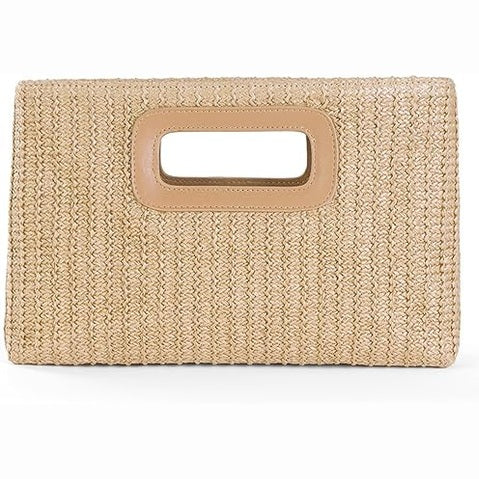 Woven Straw Clutch Bag with Top Handle – Khaki