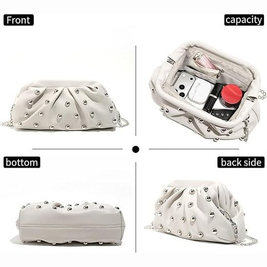 White Studded Cloud Clutch Bag