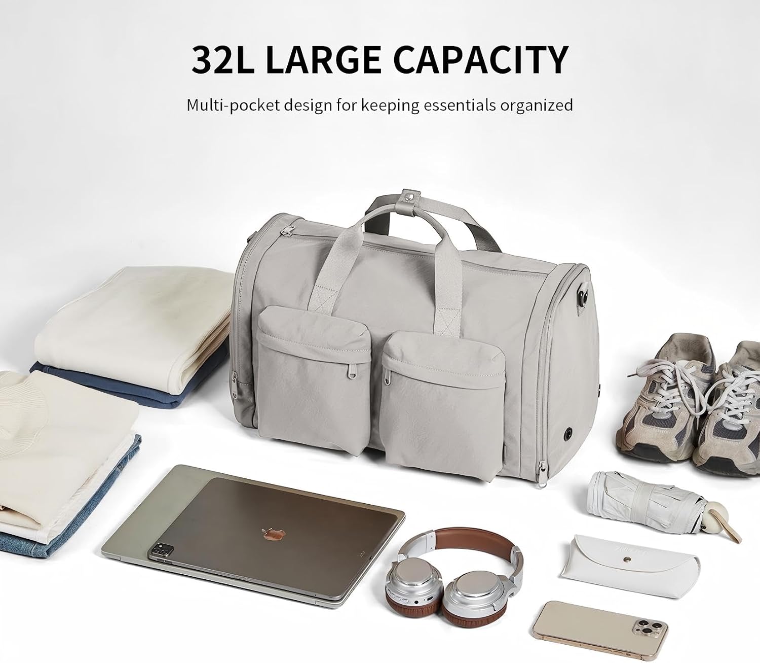 32L Travel Duffel Gym Bag – Elegant Gray