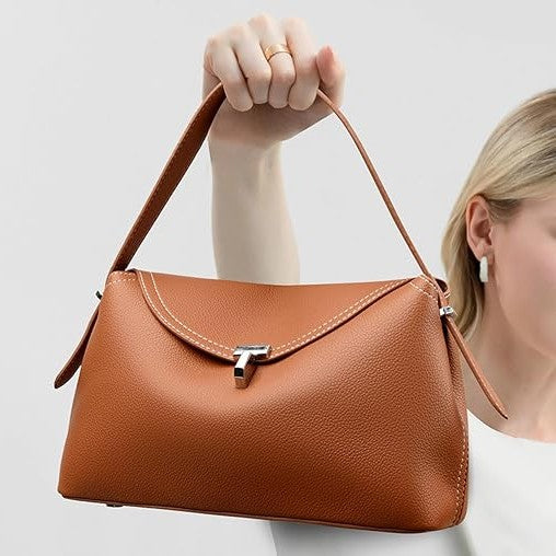 Women's Minimalist Brown Leather Shoulder Bag