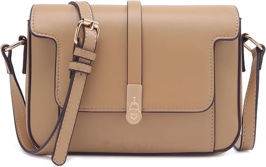 Camel Flap Lock Crossbody Bag with Card Slots