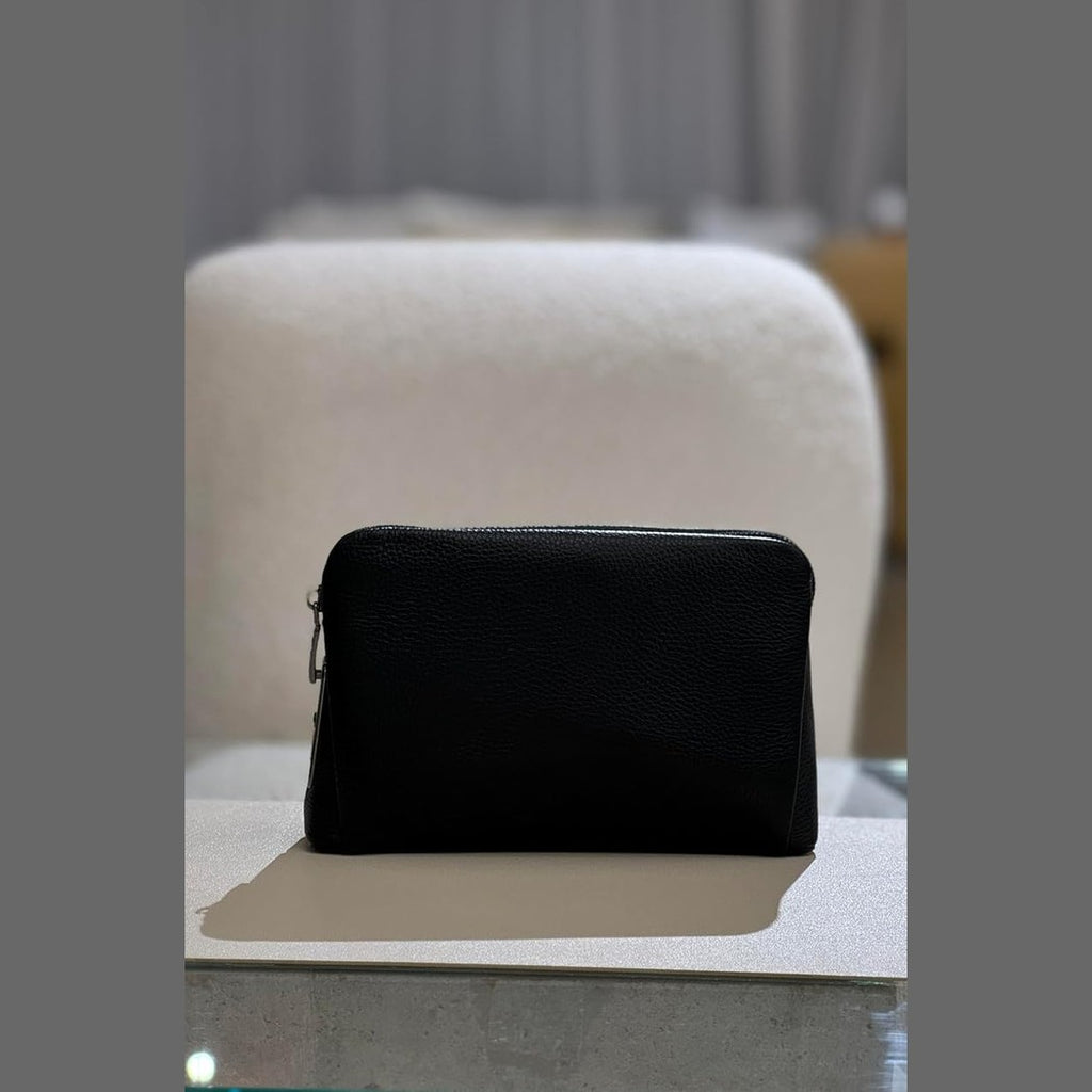 Fingerprint Lock Leather Clutch Bag – Black