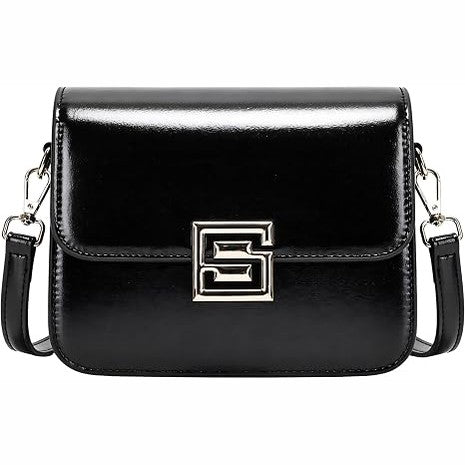 Black Glossy PU Leather Crossbody Bag