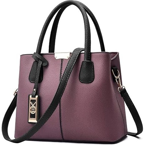 Women's Shoulder Tote Bag – Purple Black, Medium