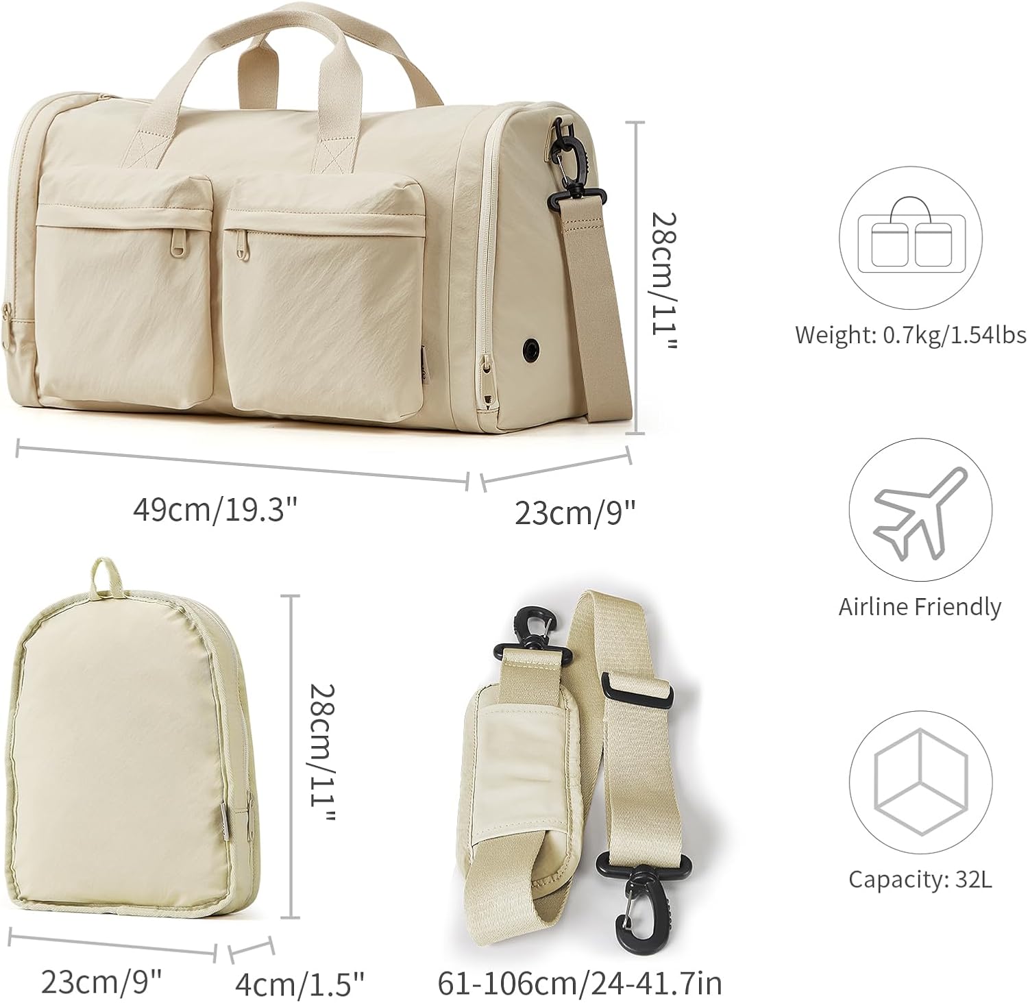 32L Travel Duffel Gym Bag – Faint Yellow