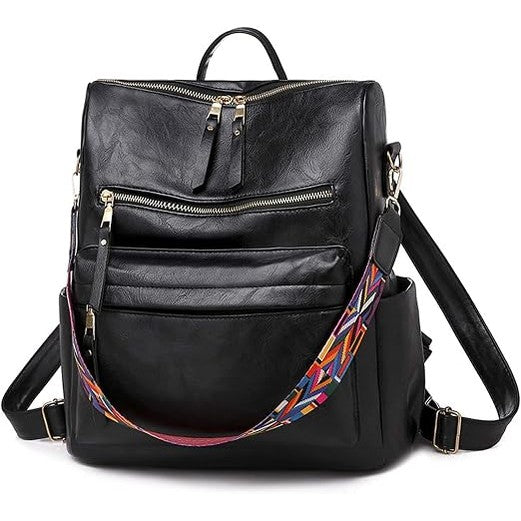 Black Convertible Leather Backpack Purse