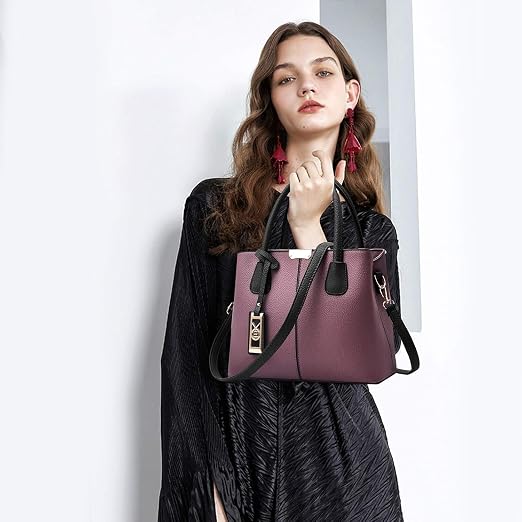 Women's Shoulder Tote Bag – Purple Black, Medium