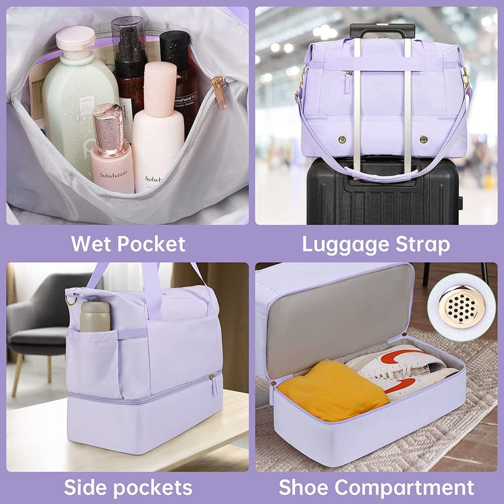Gym & Travel Duffel Bag with USB Port – Purple
