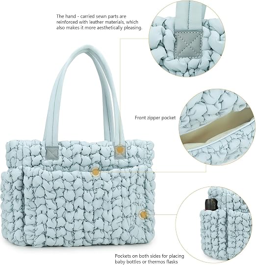 Cloud Quilted Maternity Tote Bag – Light Blue