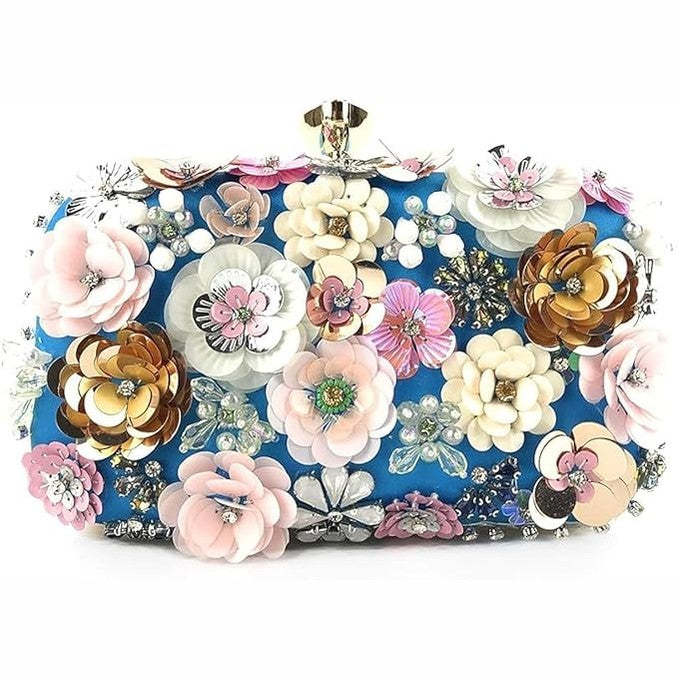 Blue Floral Clutch Evening Bag