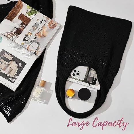 Large Knitted Tote Bag – Black