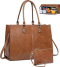 Laptop Tote Bag with Insulated Lunch Compartment – Brown