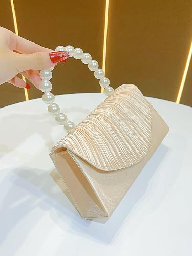 Elegant Pearl Handle Satin Clutch – Ivory White