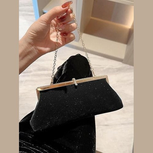 Black Suede Rhinestone Evening Clutch