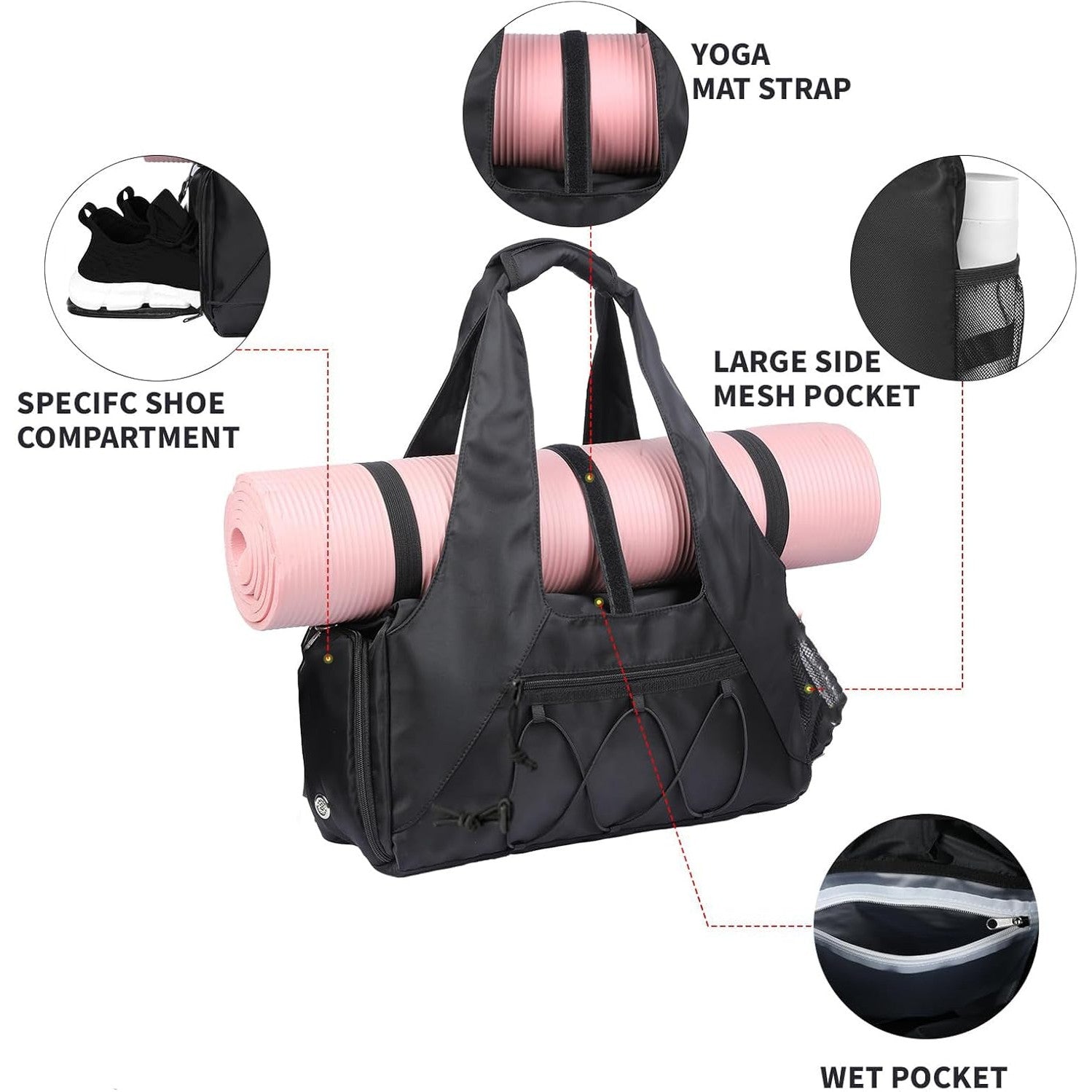 Gym & Travel Duffel Bag with Shoe Compartment – Black