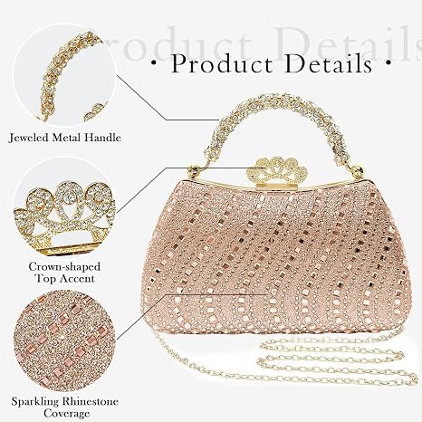 Rose Gold Crown Rhinestone Clutch