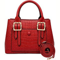 Red Croc-Embossed Faux Leather Tote Bag