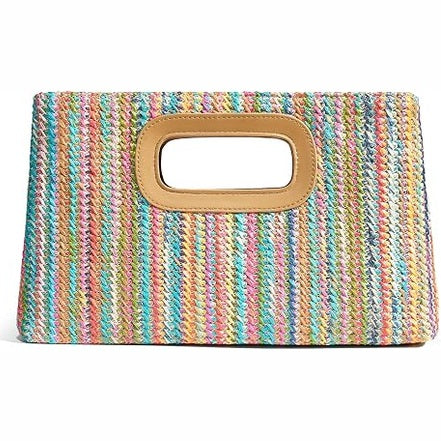 Woven Straw Clutch Bag with Top Handle – Multicolor