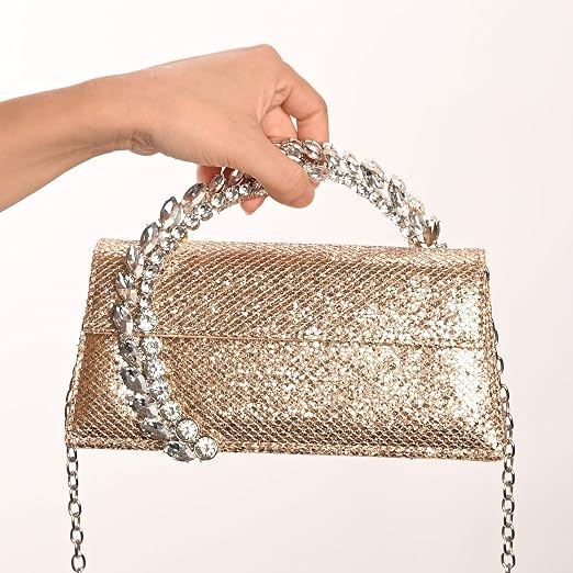 Gold Glitter Crystal Clutch Bag