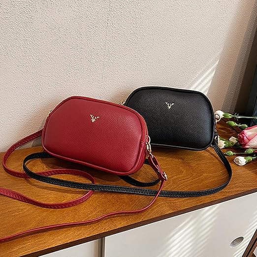Women's Red Genuine Leather Triple Zip Crossbody Bag