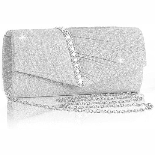 Silver Glitter Evening Clutch Bag