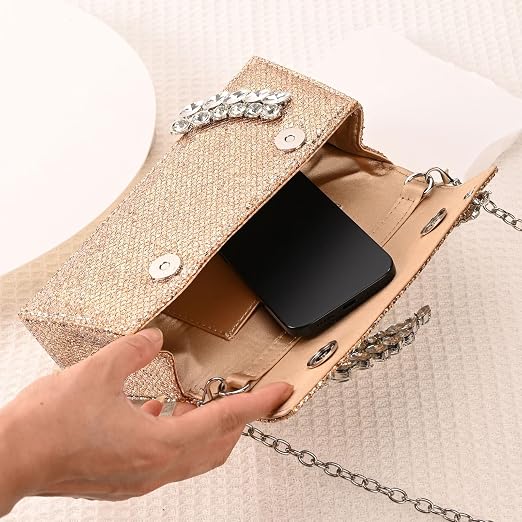 Gold Glitter Crystal Clutch Bag