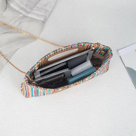 Woven Straw Clutch Bag with Top Handle – Multicolor