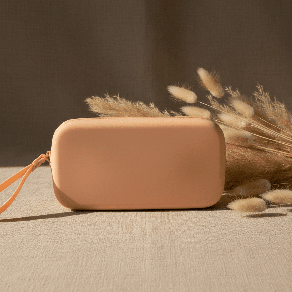 Apricot Silicone Clutch – Warm Linen Background