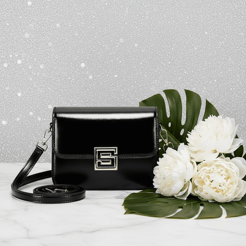 Black Glossy Crossbody - Marble Peony