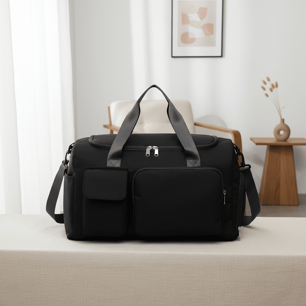 Black Oxford Duffel Bag – AI Background