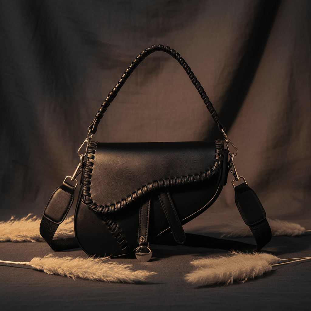 Black Saddle Bag - Dark Linen