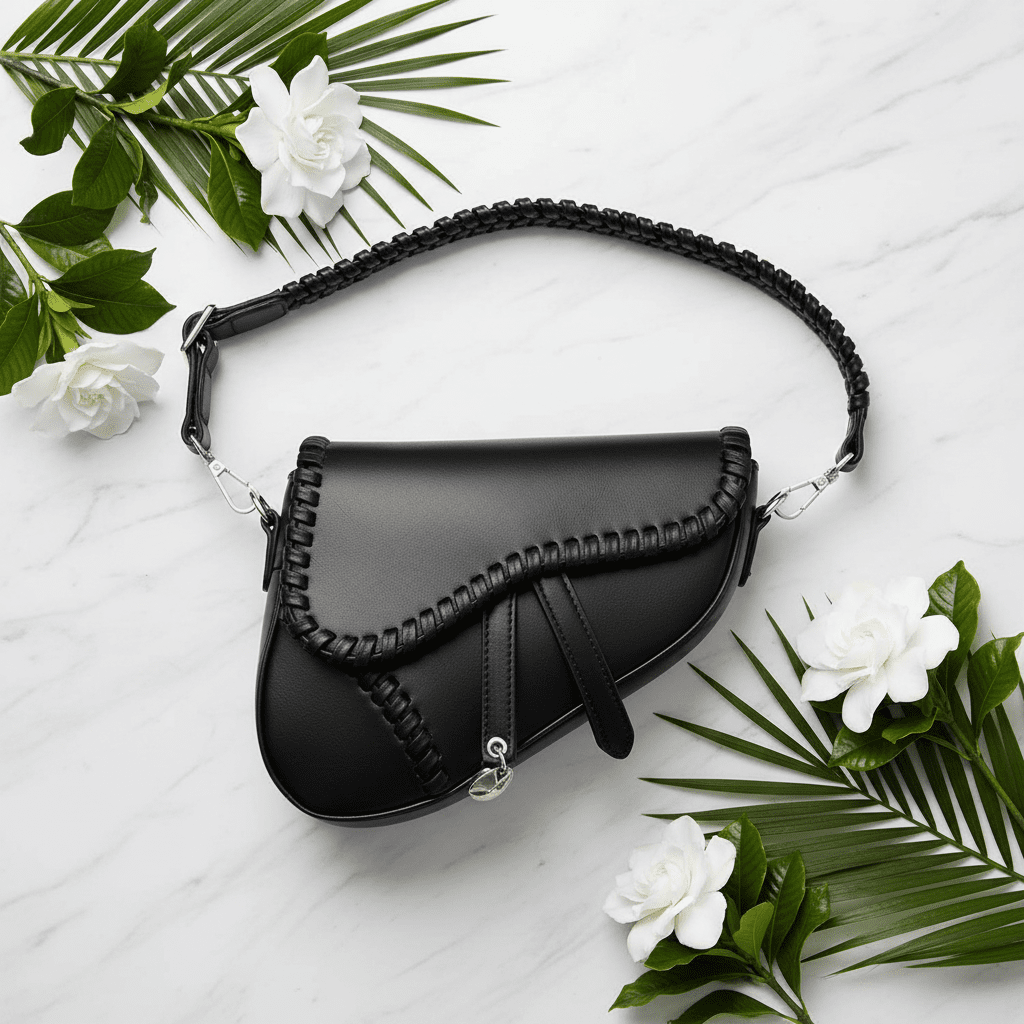 Black Saddle Bag - Marble Contrast