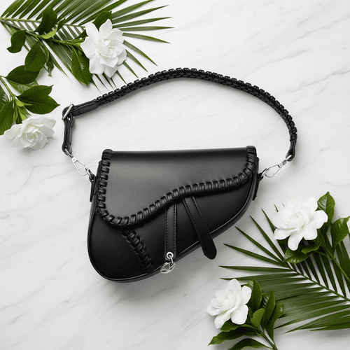 Black Saddle Bag - Marble Contrast