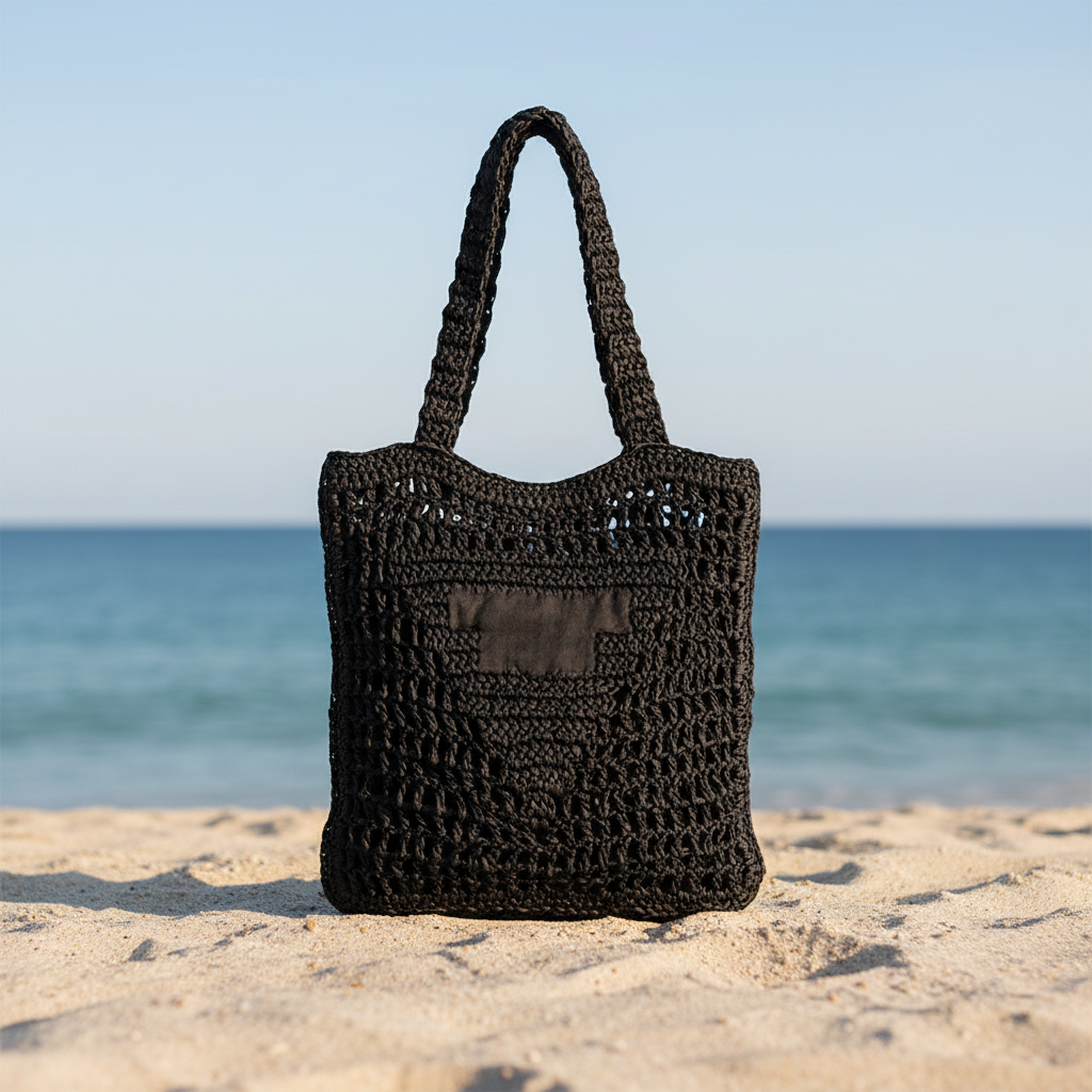 Black tote on beach