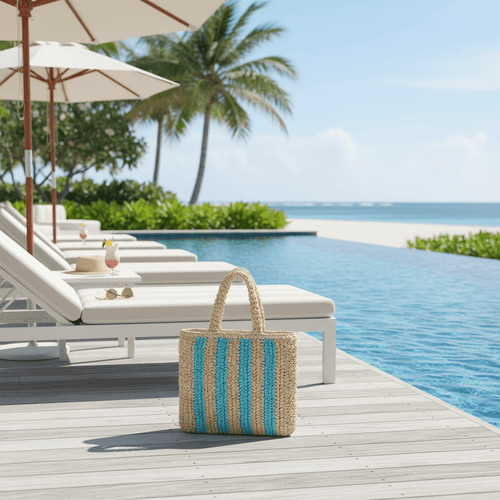 Blue Striped Straw Bag – Resort Pool