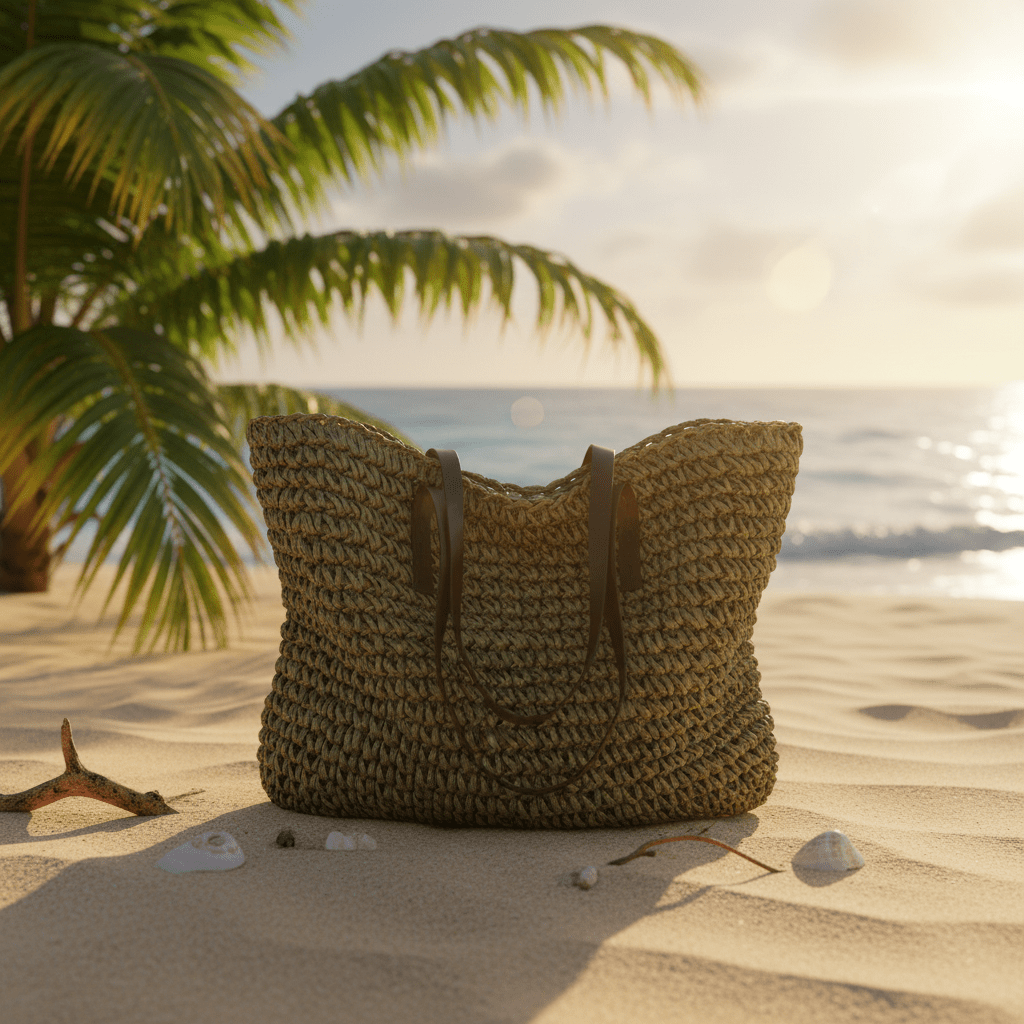 Boho Straw Bag – Beach Setting