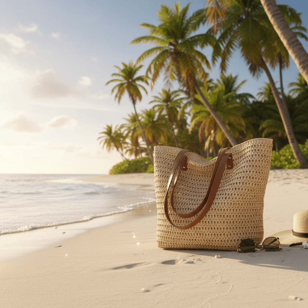 Boho Straw Bag – Beach Setting