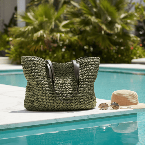 Boho Straw Bag – Resort Pool Setting