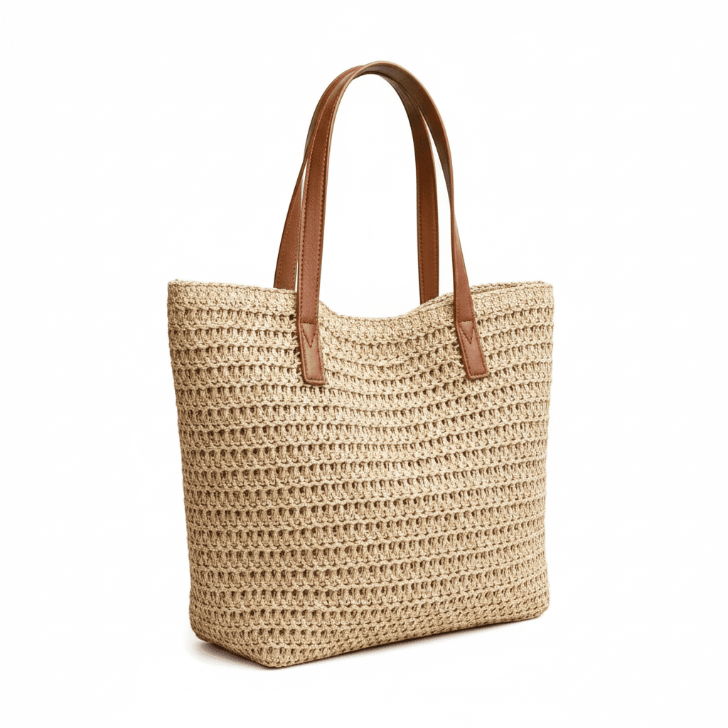 Boho Straw Bag – White Background