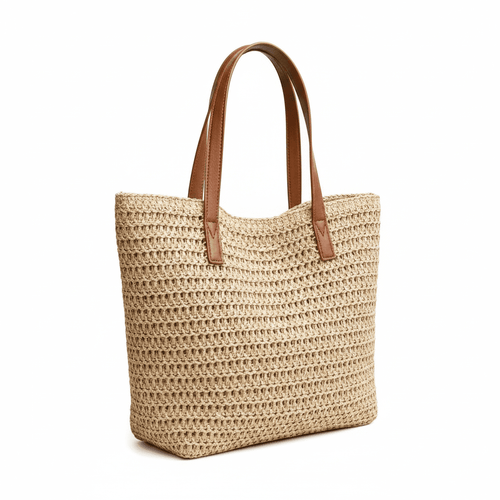 Boho Straw Bag – White Background