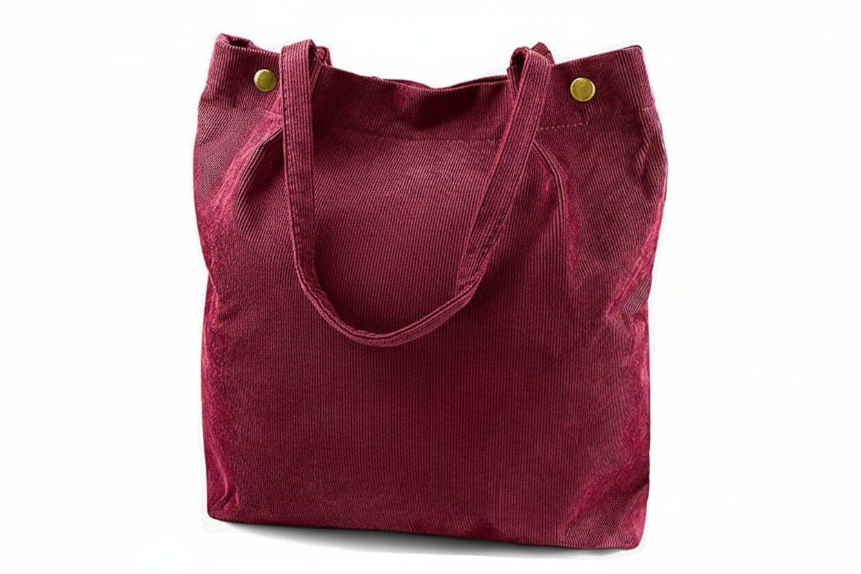 Burgundy Corduroy Tote Bag - No Monogram