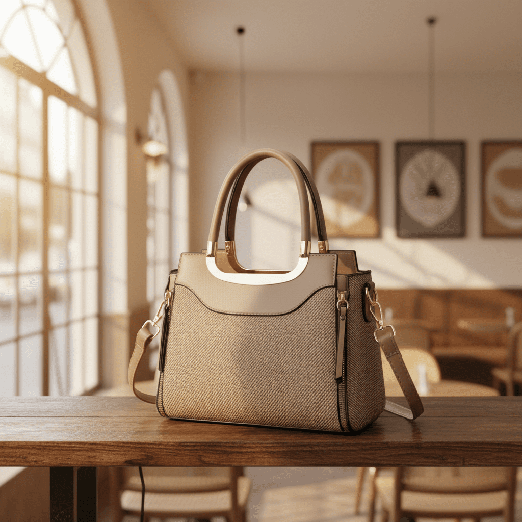 Camel Bag in Parisian Café Setting