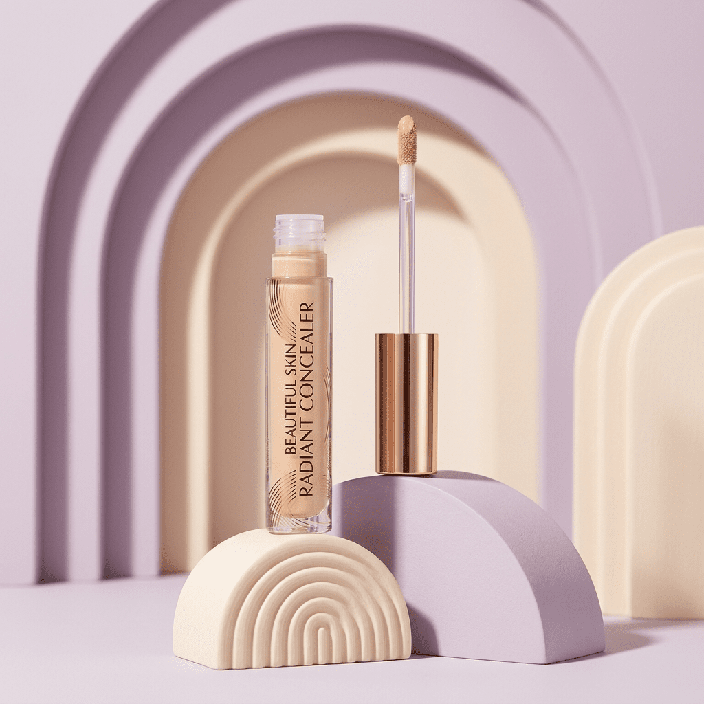 Charlotte Tilbury concealer on lavender studio podiums
