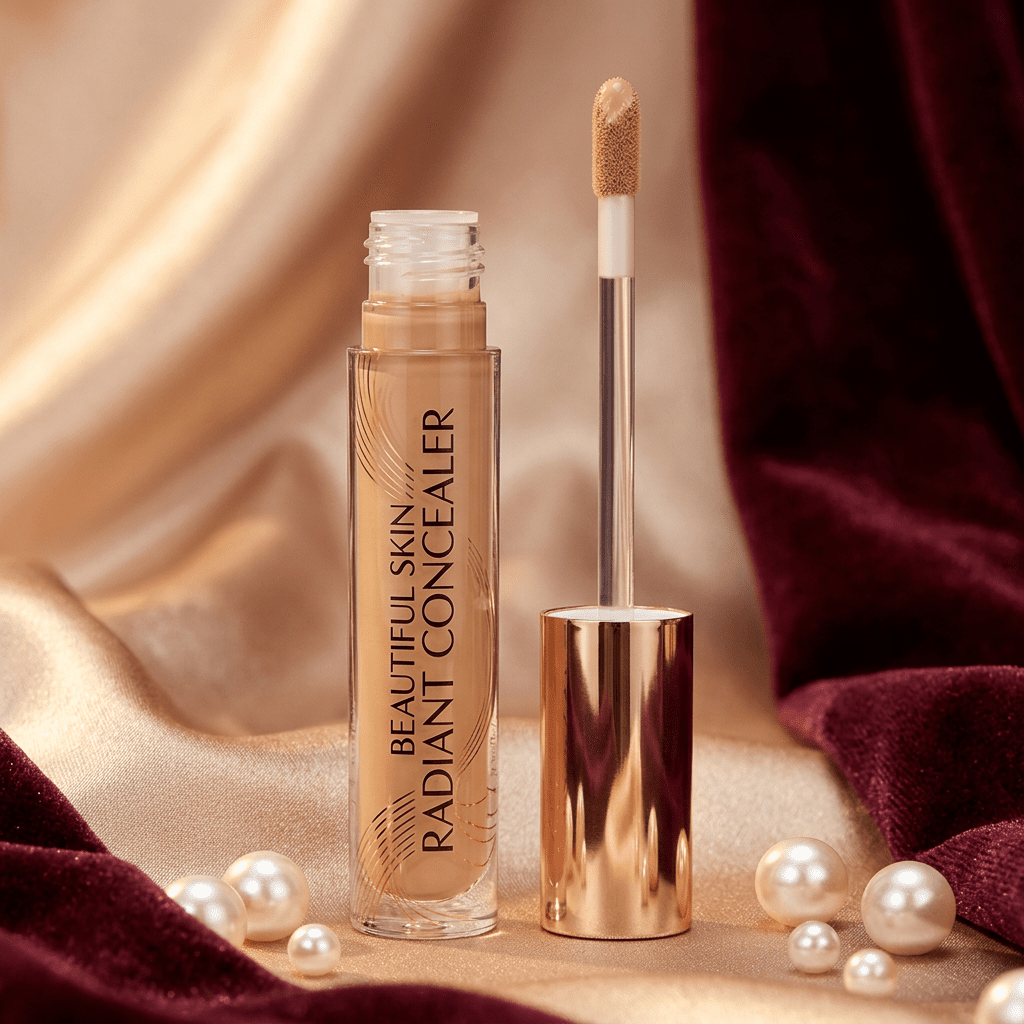 Charlotte Tilbury concealer with champagne satin and burgundy velvet