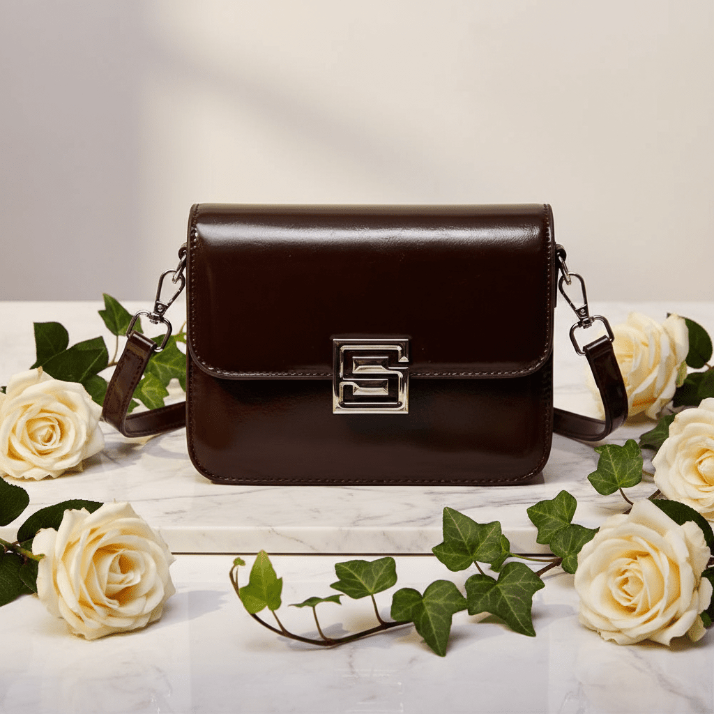 Coffee Brown Crossbody - Marble Roses
