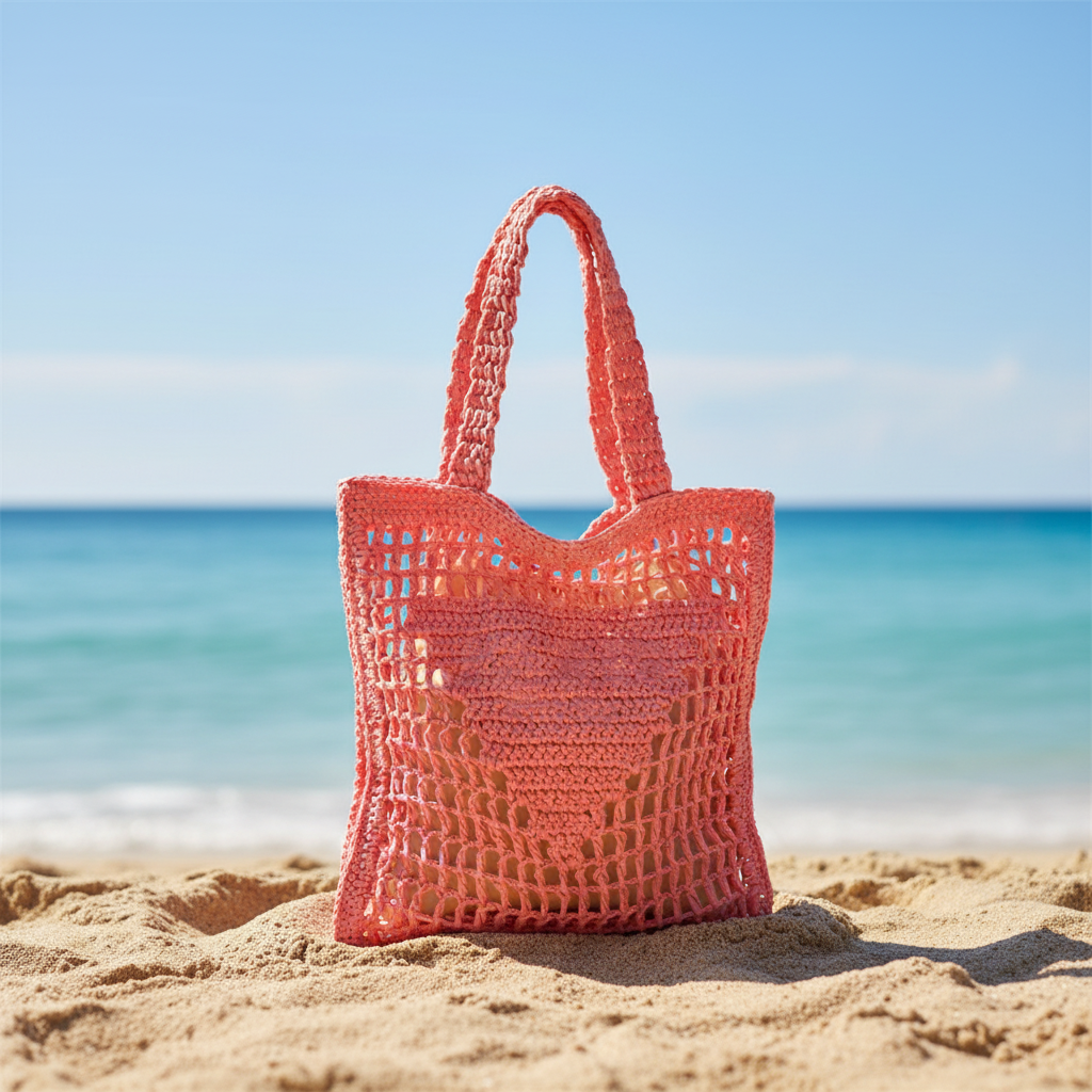 Coral tote on beach