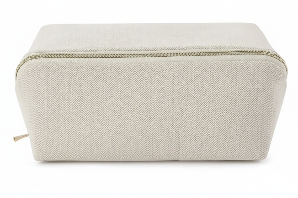 Cream Herringbone Pouch - No Monogram