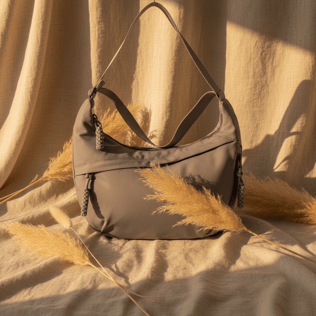 Crescent Bag on Boho Linen Background