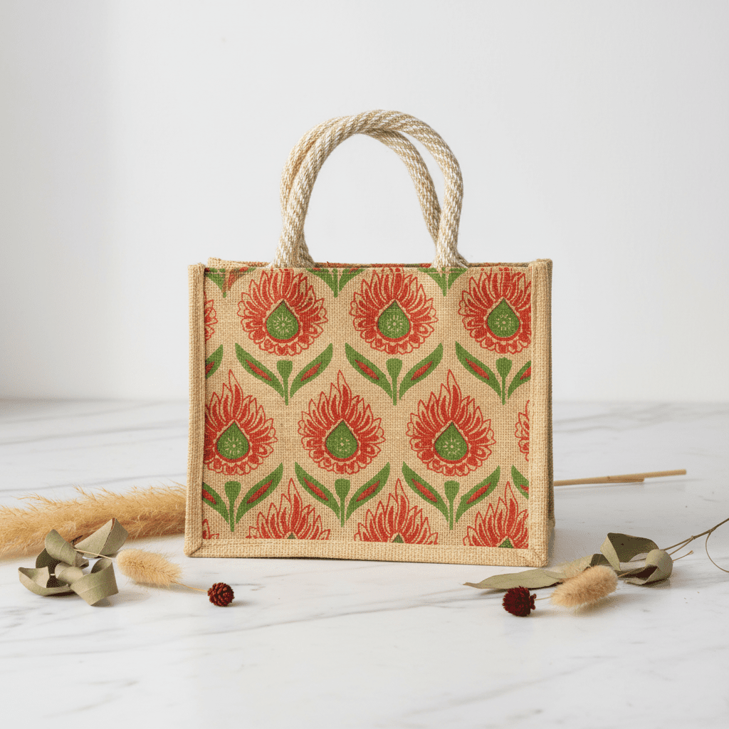 Floral Jute Mini Tote – Marble Minimal